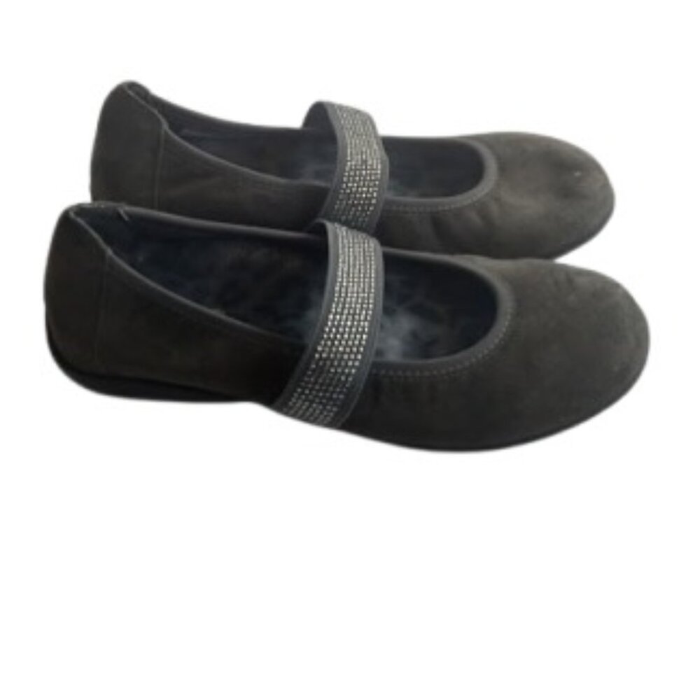 Vionic Womens Fern Mary Jane Flats Gray Suede Beaded Shimmer Strap 6 M